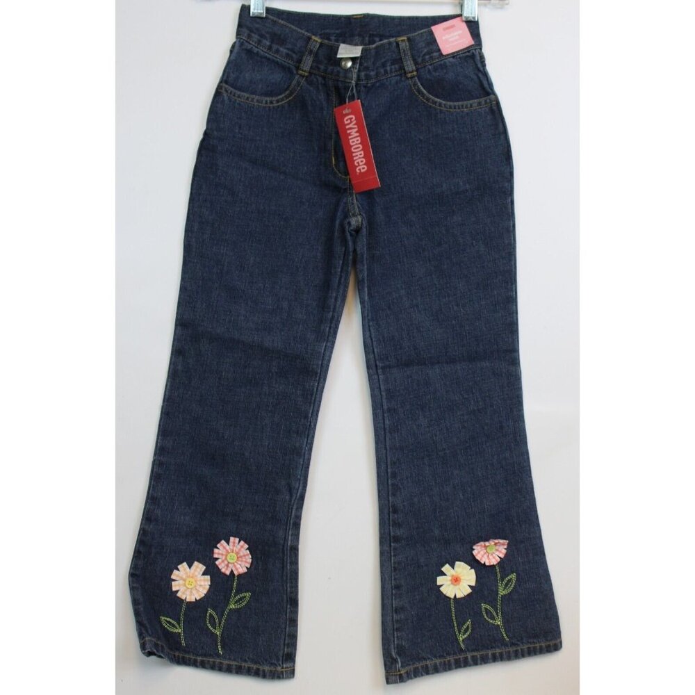 2006 Gymboree Freshly Picked Denim Jeans Ribbon Flowers sz 6 NEW Adjust Waist